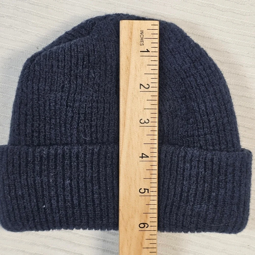 The North Face Beanie Navy Blue Ribbed Knit Leather Logo Patch Made‎ in USA Hat
